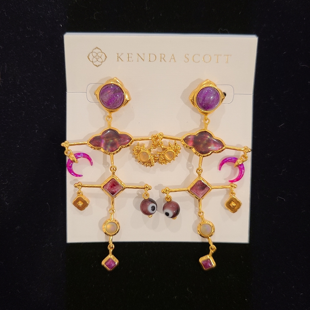 Kendra Scott Purple & Vintage Gold Gemma Statement Earrings